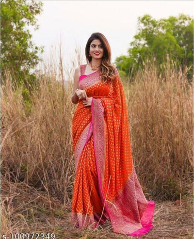 Desultory Orange Soft Banarasi Silk Saree With Dalliance Blouse Piece