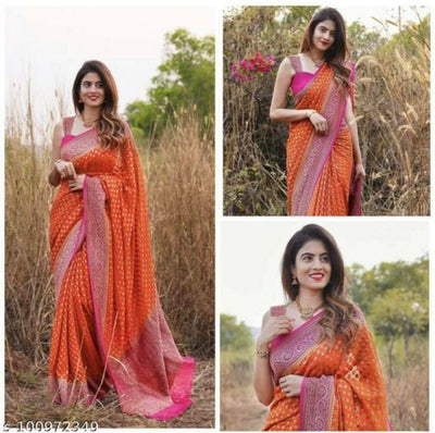 Desultory Orange Soft Banarasi Silk Saree With Dalliance Blouse Piece