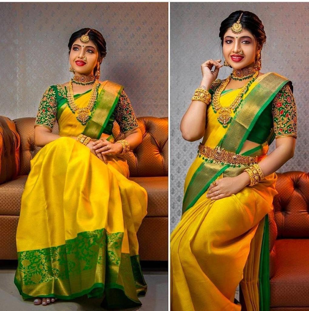 Outstanding Yellow Cotton Silk Saree With Deserving Blouse Piece