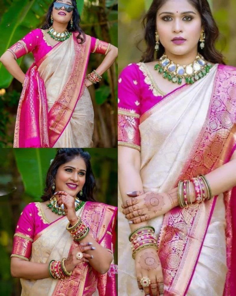 Quintessential Pink Soft Banarasi Silk Saree With Nemesis Blouse Piece