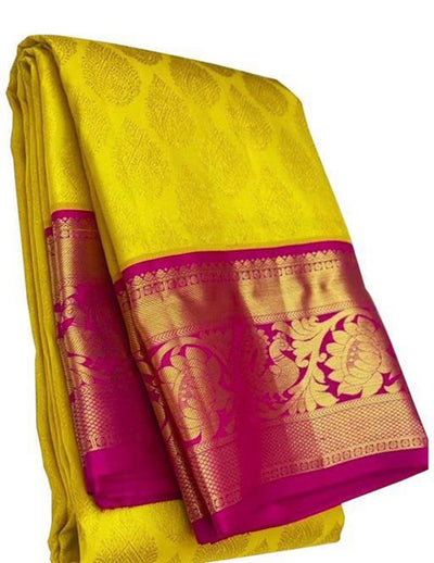 Lassitude Yellow Soft Banarasi Silk Saree With Lissome Blouse Piece