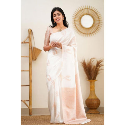 Preferable Off White Soft Silk Saree with Snazzy Blouse Piece
